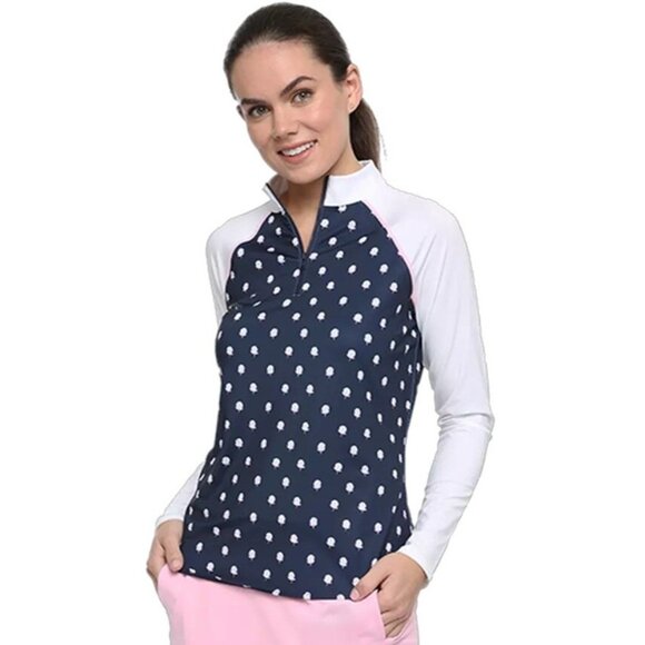 NEW Belyn Key LARGE Piped Armhole Shade Raglan 1/4-Zip Pullover Golf Ball Print - Picture 1 of 4